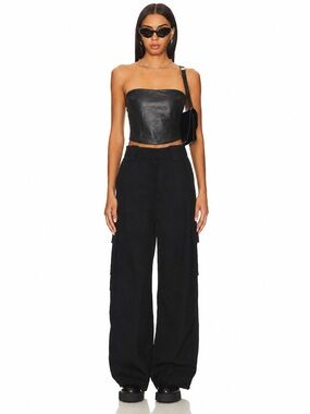Y2K Faux Leather Strapless Bikercore Tube Top Bandeau Stretch Festival Corset📐XS